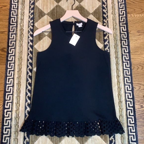 J CREW ladies black top with embroidered hem lace - Picture 1 of 9